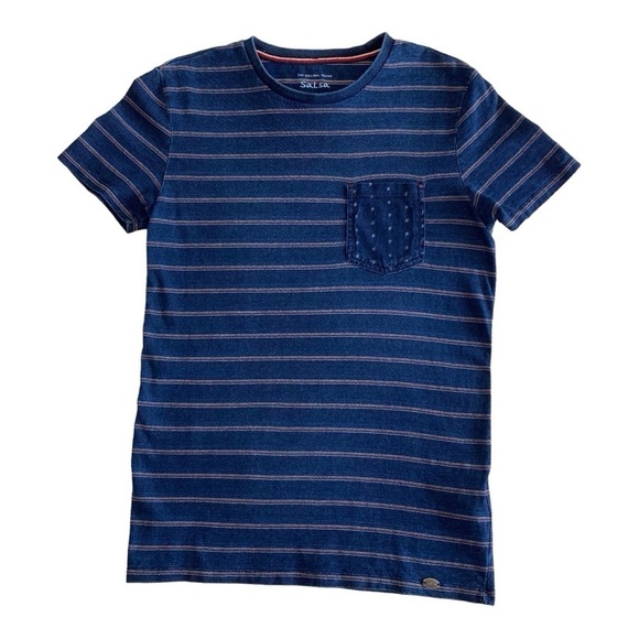 SALSA Men’s T-Shirt Stripe Blue Allover Size Small - Picture 2 of 8